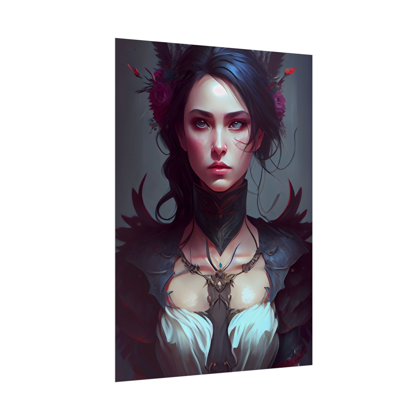Enchanting Female Portrait: Elegant Black Dress Artwork - Poster