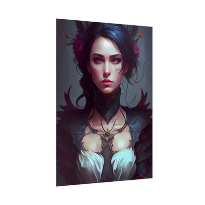 Enchanting Female Portrait: Elegant Black Dress Artwork - Poster