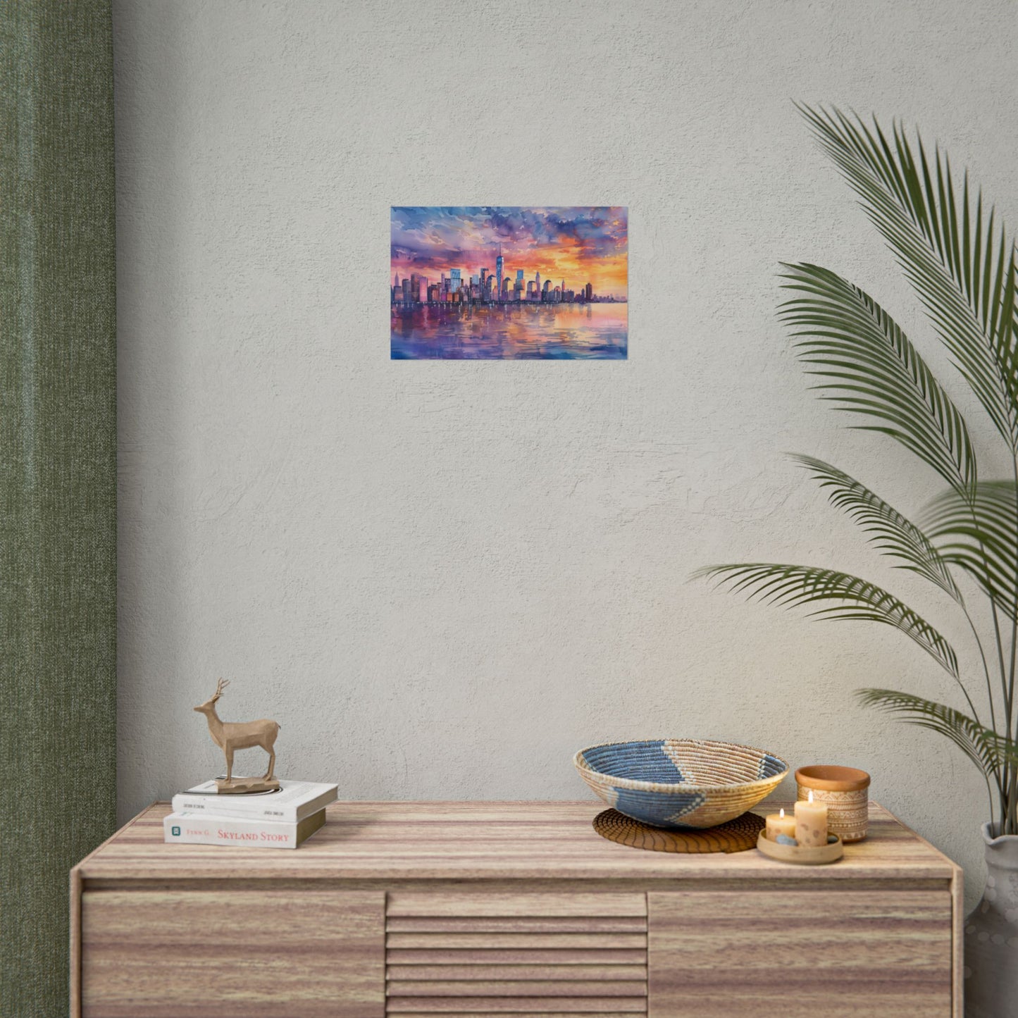 Serene NYC Sunset: Watercolor Skyline Reflections - Poster