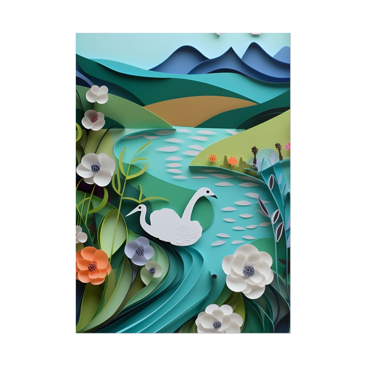 Vibrant Paper Quilling Island: A Beautiful Tropical Landscape - Poster