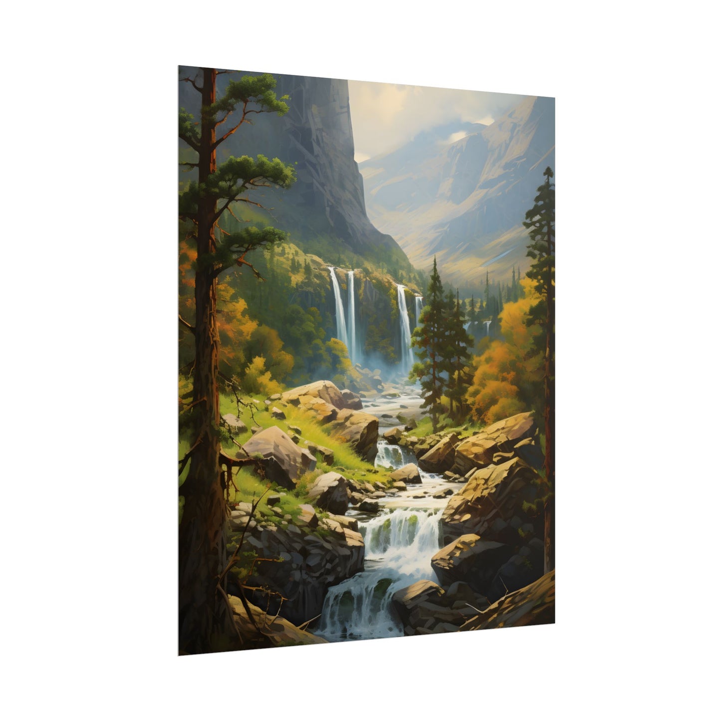 Breathtaking Waterfall: Impressionist Oil Painting - Poster