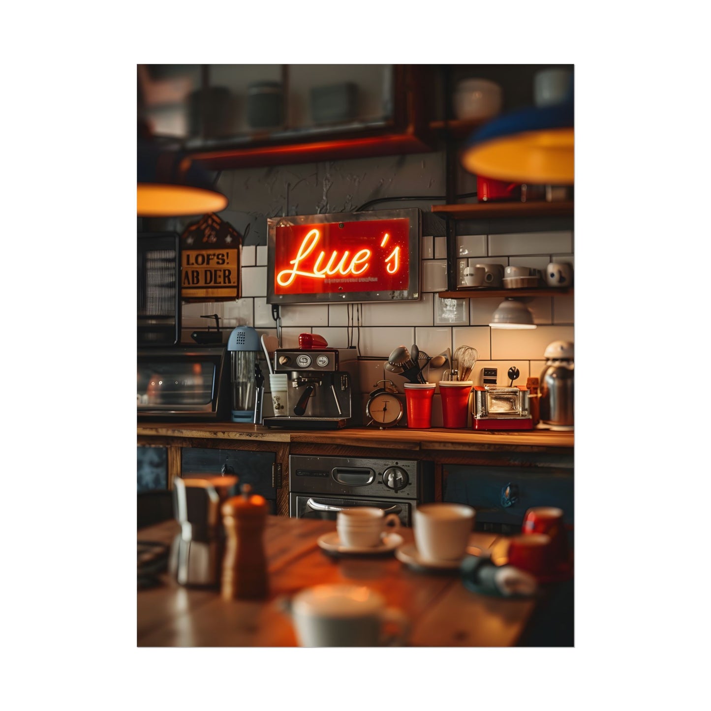 Cozy Retro Kitchen Artwork: Lukes Diner Sign Digital Art - Poster