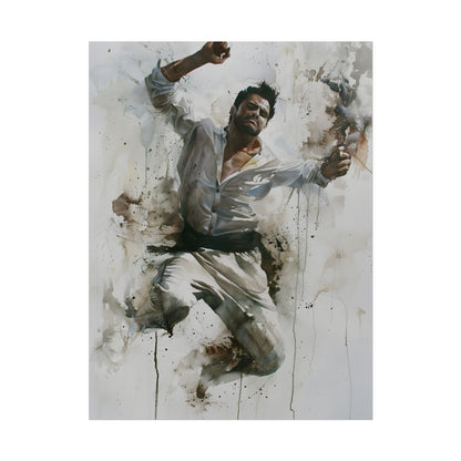 Watercolor Artwork: Man Dancing in Dynamic Movement - Poster