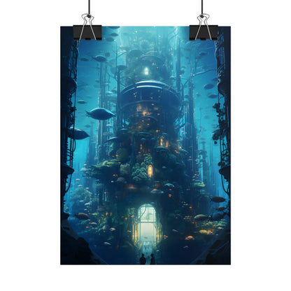 Futuristic Underwater City: Blue Horizon Digital Art - Poster