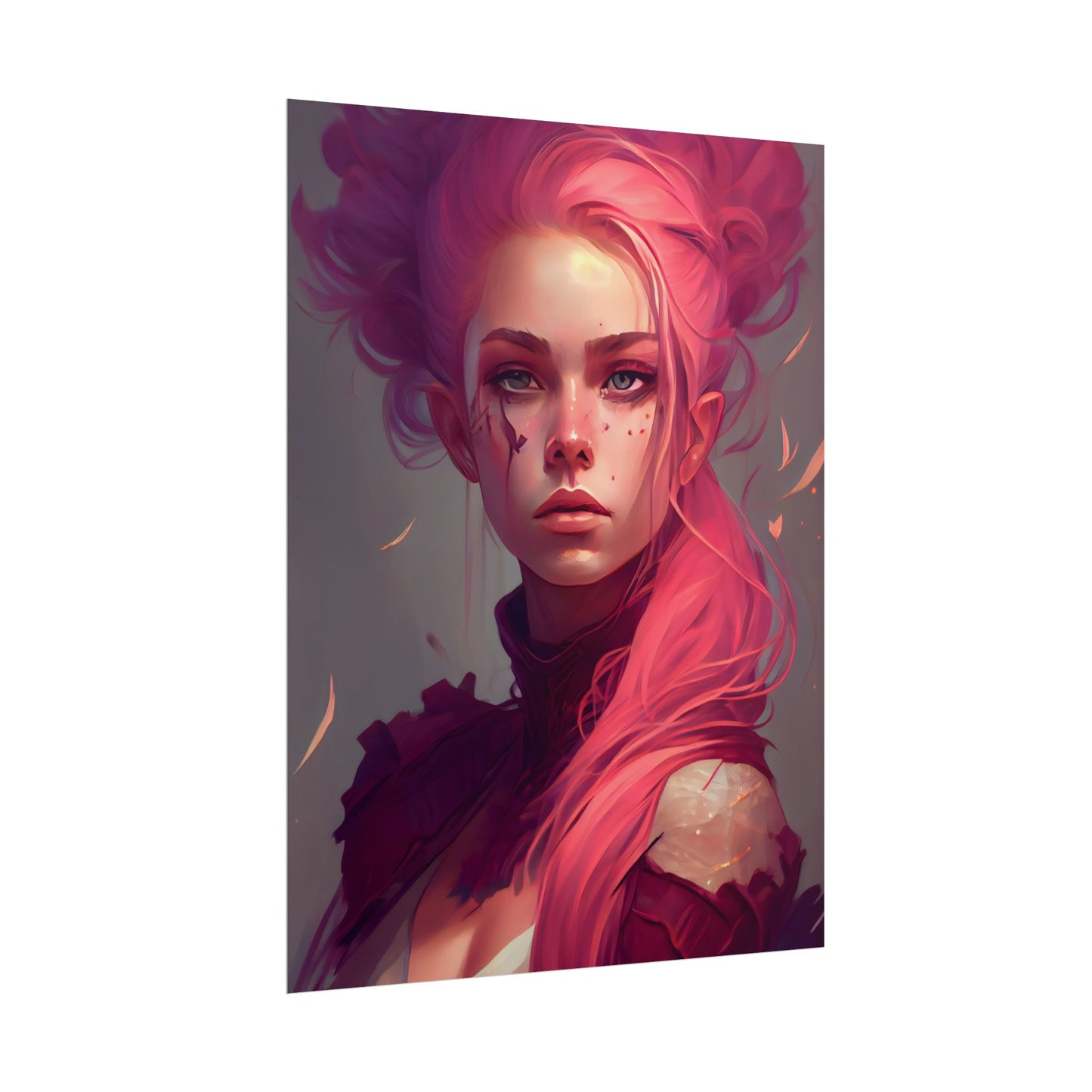 Enigmatic Portrait: Pink Hair in Darkness - Poster