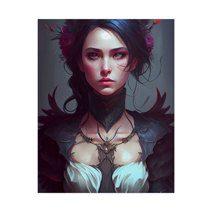 Enchanting Female Portrait: Elegant Black Dress Artwork - Poster