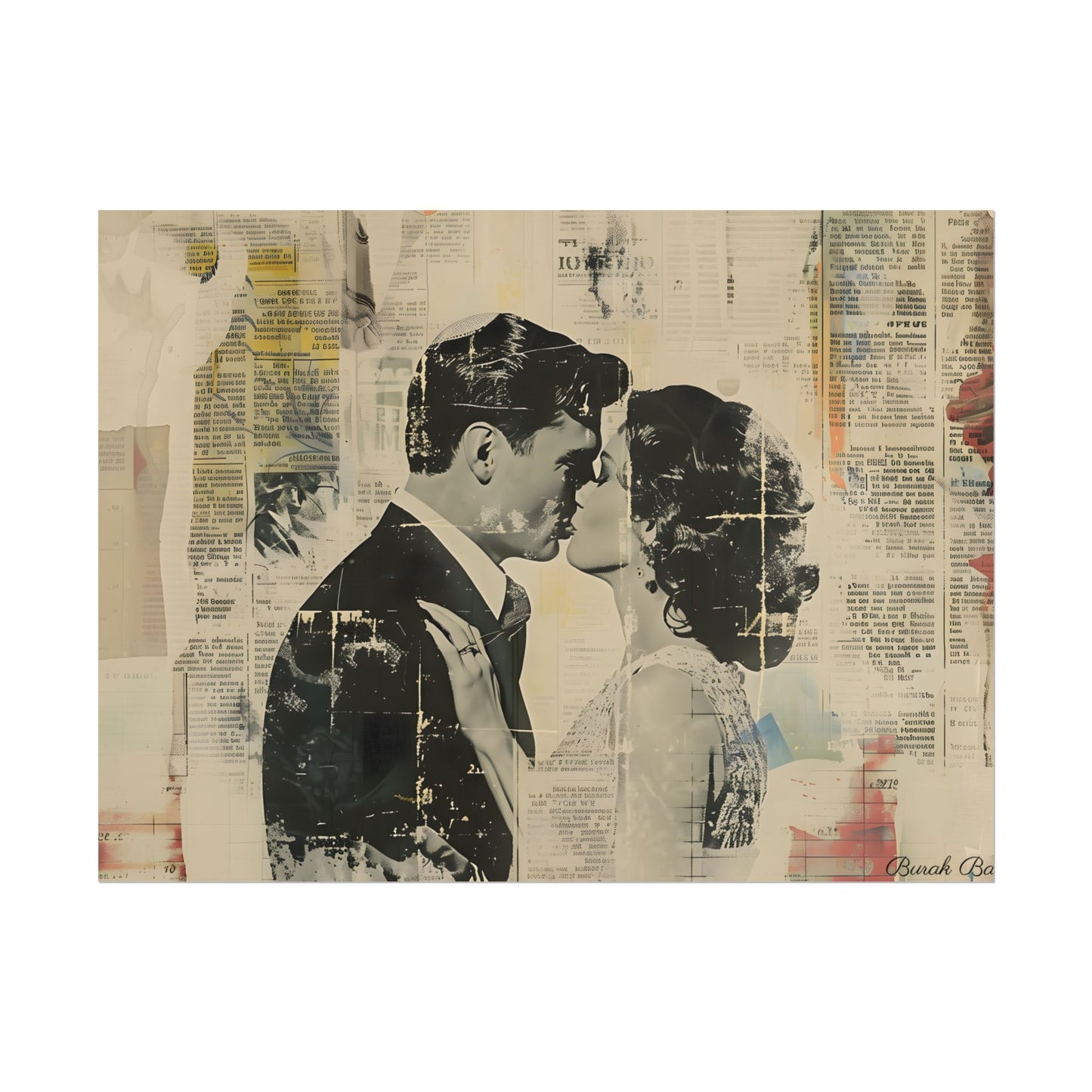 Vintage Romance: Celebratory Couple Art Poster - Poster