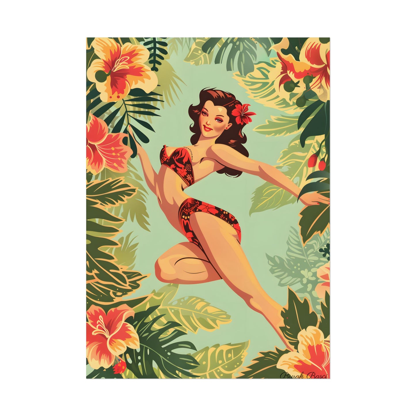Vintage Retro Pin-Up Girl: Mid-Century Art Illustration - Poster