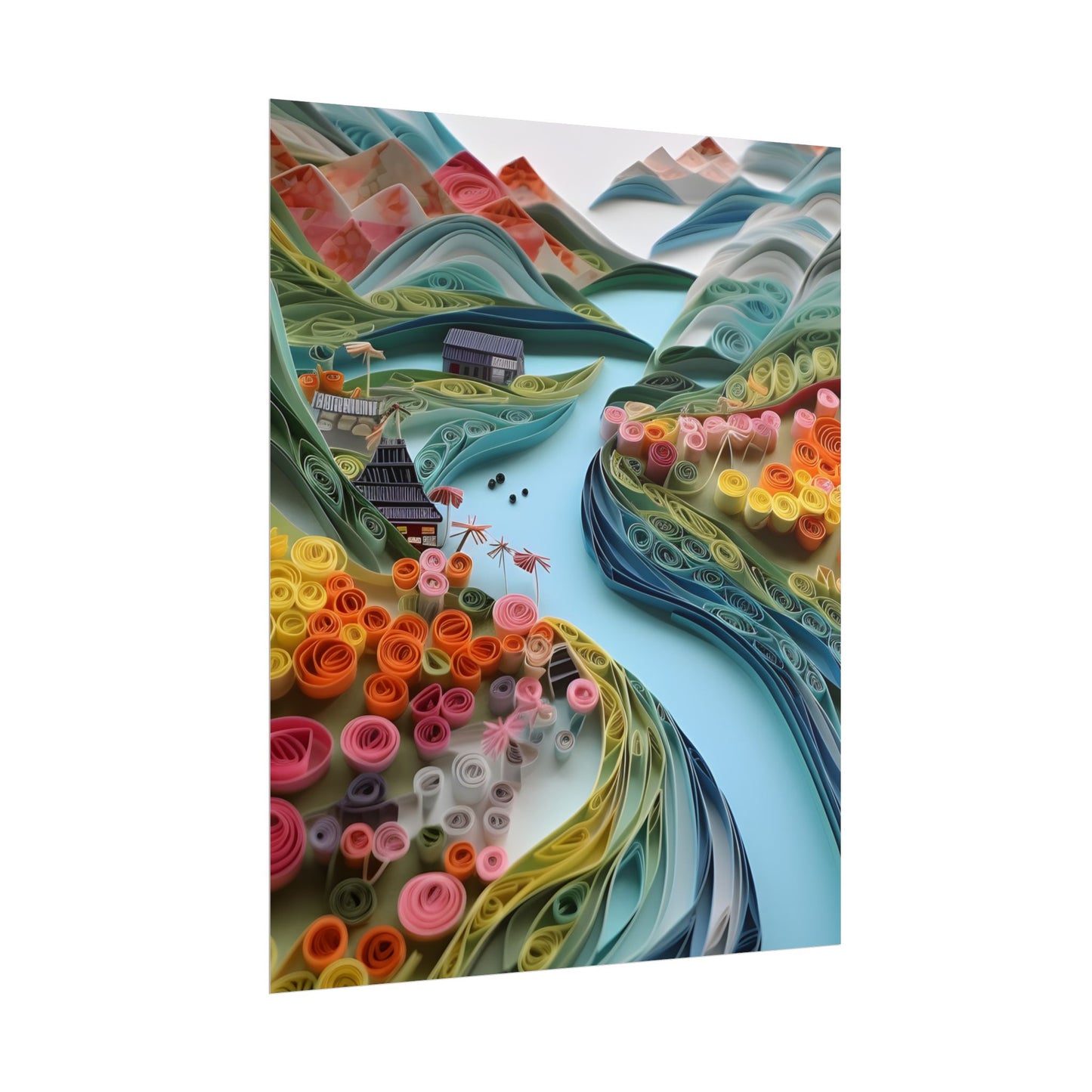 Paper Quilled Island Landscape: Handmade Artwork Photo - Poster