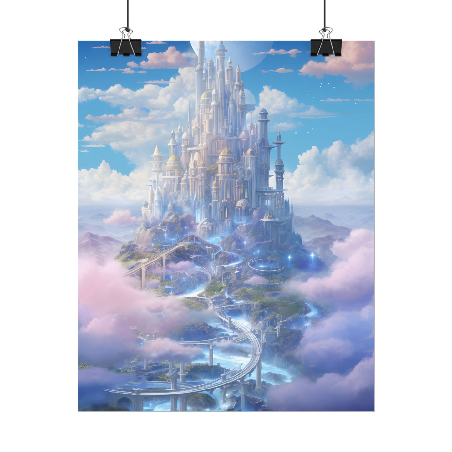 Floating City in Celestial Realm: Serene Fantasy Artwork - Poster