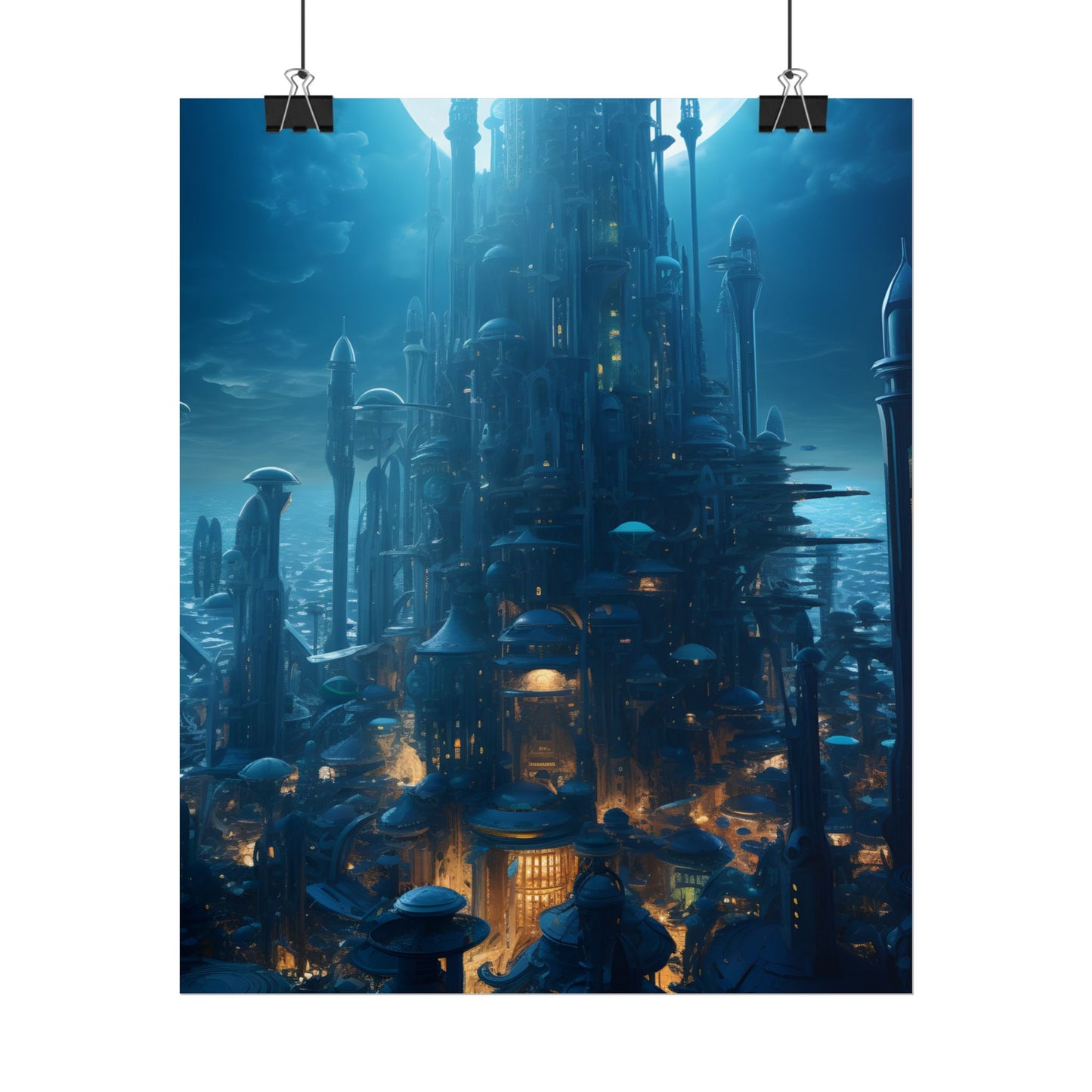 Underwater Futuristic Cityscape: Close Up Digital Artwork - Poster