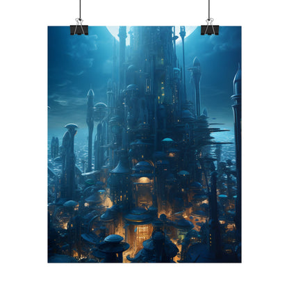 Underwater Futuristic Cityscape: Close Up Digital Artwork - Poster