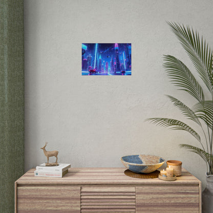Vibrant Futuristic Cityscape: Neon Lights at Night Digital Artwork - Poster