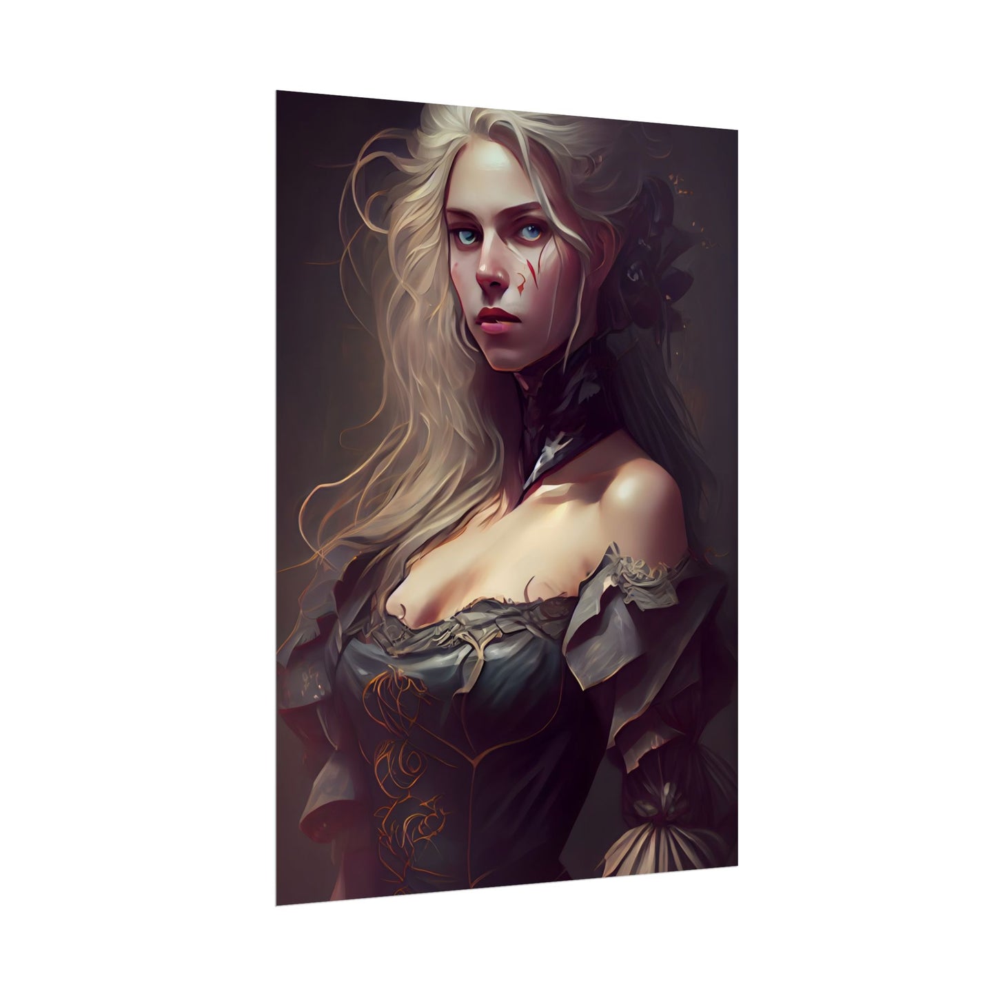 Blonde Female Portrait in a Dress: Stunning Artwork - Poster