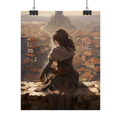 Dramatic Character Illustration: Bird's Eye View in Motion - Poster
