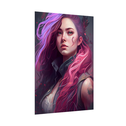 Astonishing Female Portrait: Stylized Pink Hair Artwork in Dre - Poster