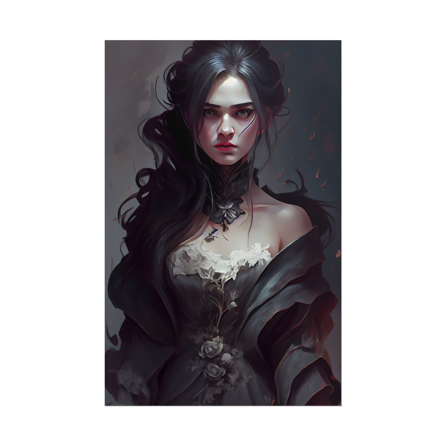 Black Haired Female Portrait: Elegant Outdoor Beauty - Poster