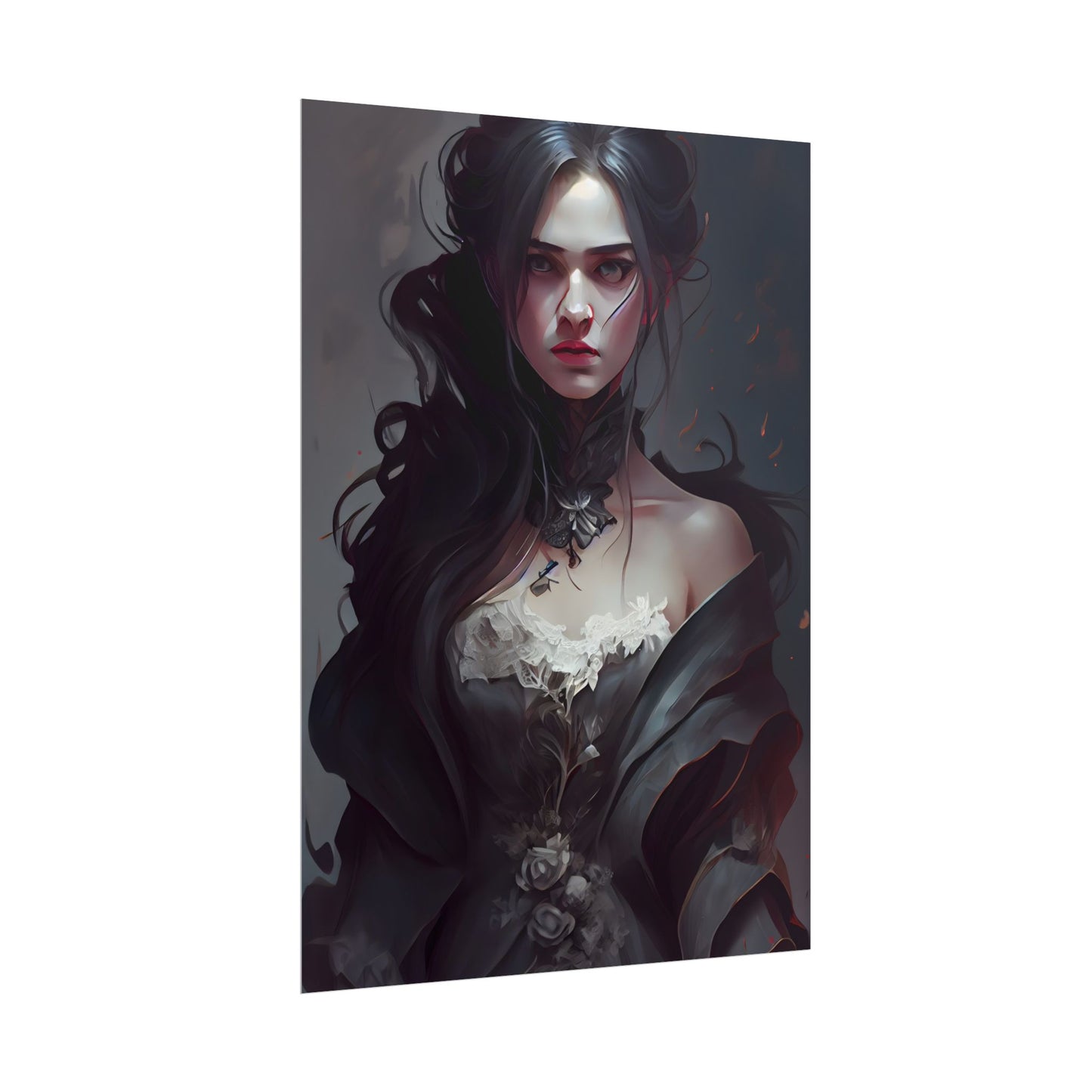 Black Haired Female Portrait: Elegant Outdoor Beauty - Poster