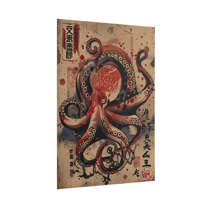 Stylized Octopus in Ukiyo-E Style: Japanese Artwork - Poster
