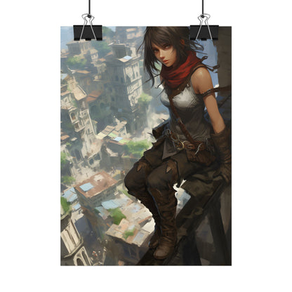 Anime Fantasy Bird's Eye View: White Feathers Digital Art - Poster