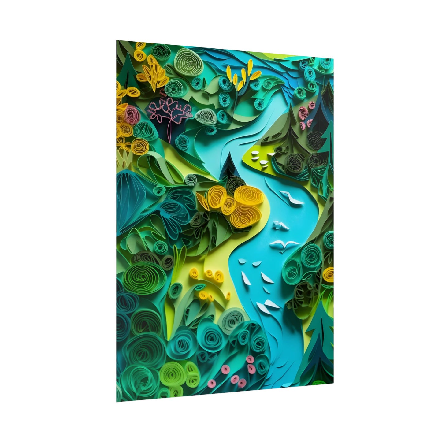 Colorful European Paper Quilling Artwork: Geometric Landscapes - Poster