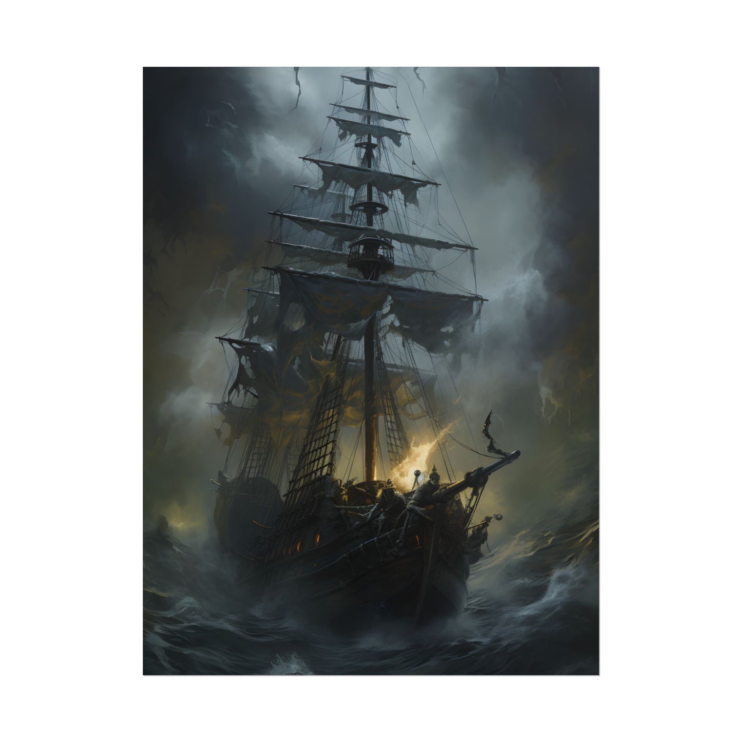 Eerie Pirate Ghost Ship: Sailing Seascape Artwork - Poster
