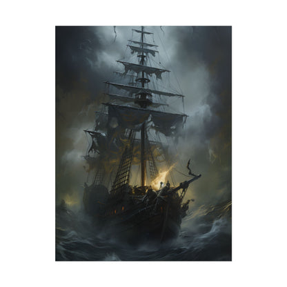 Eerie Pirate Ghost Ship: Sailing Seascape Artwork - Poster