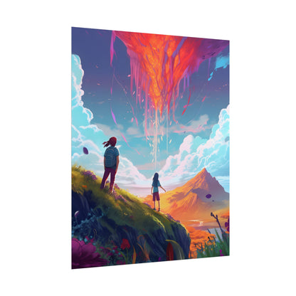 Children's Serene Moment: Meadow Under a Cloudy Sky - Poster