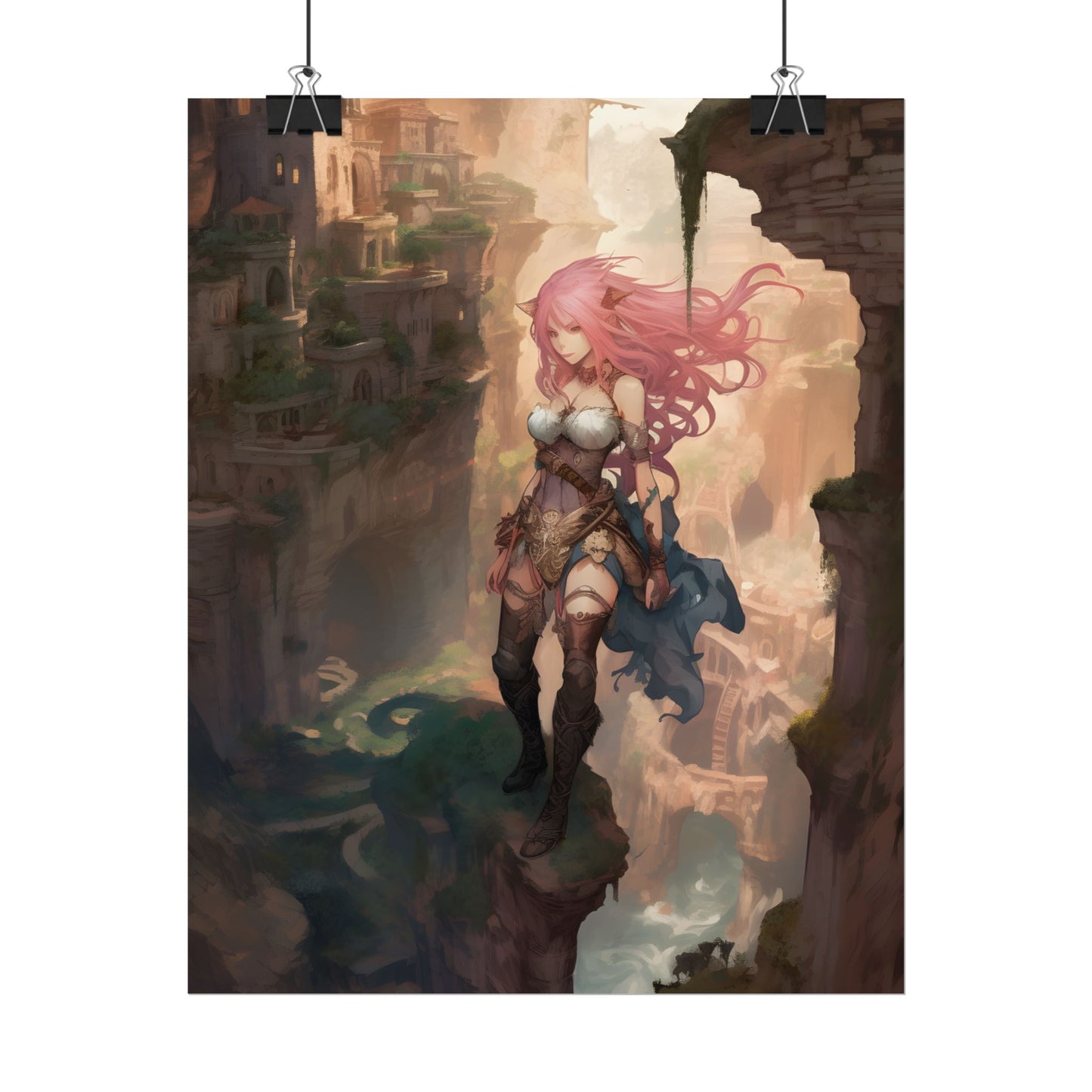 Dramatic Birds Eye View: Anime-Style Bird in Flight - Poster