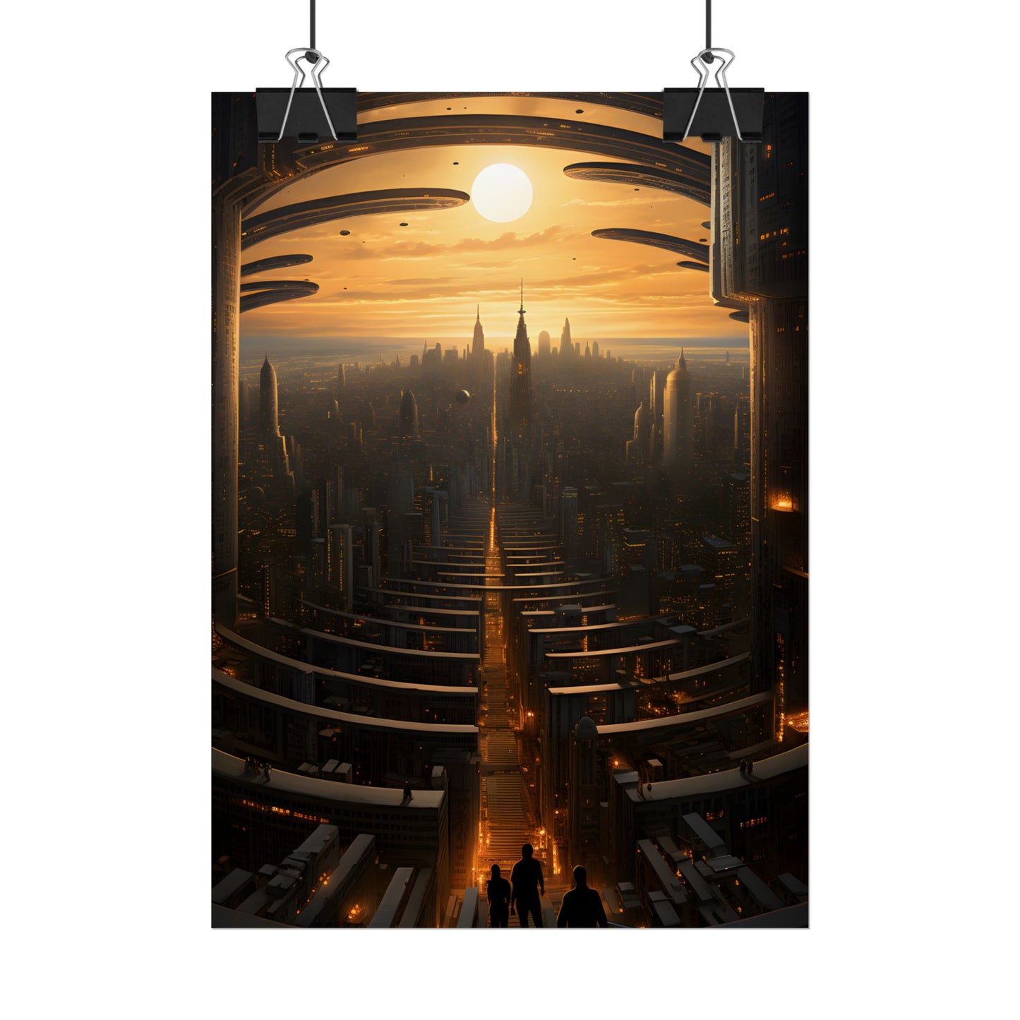 Dystopian Utopia: Futuristic Cityscape with Dark Facade - Poster