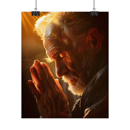 Serenity in Prayer: Elderly Man's Quiet Moment - Poster