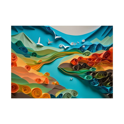 Magical Beach Paradise: Peaceful Paper Quilling Art - Poster