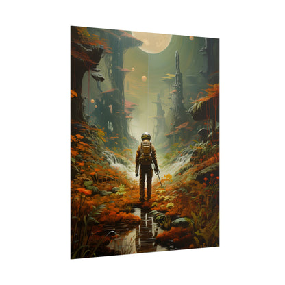 Futuristic Explorer in Wilderness: Digital Artwork - Poster