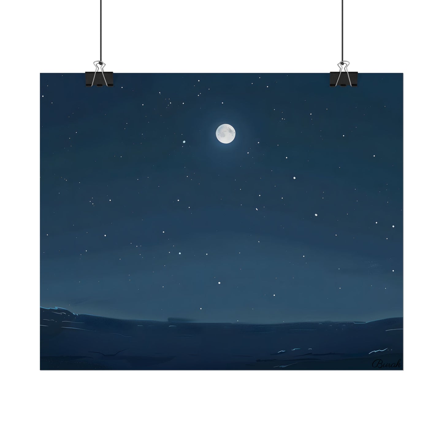 Starry Night Sky: Minimalist Beauty in Blue - Poster