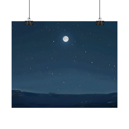 Starry Night Sky: Minimalist Beauty in Blue - Poster