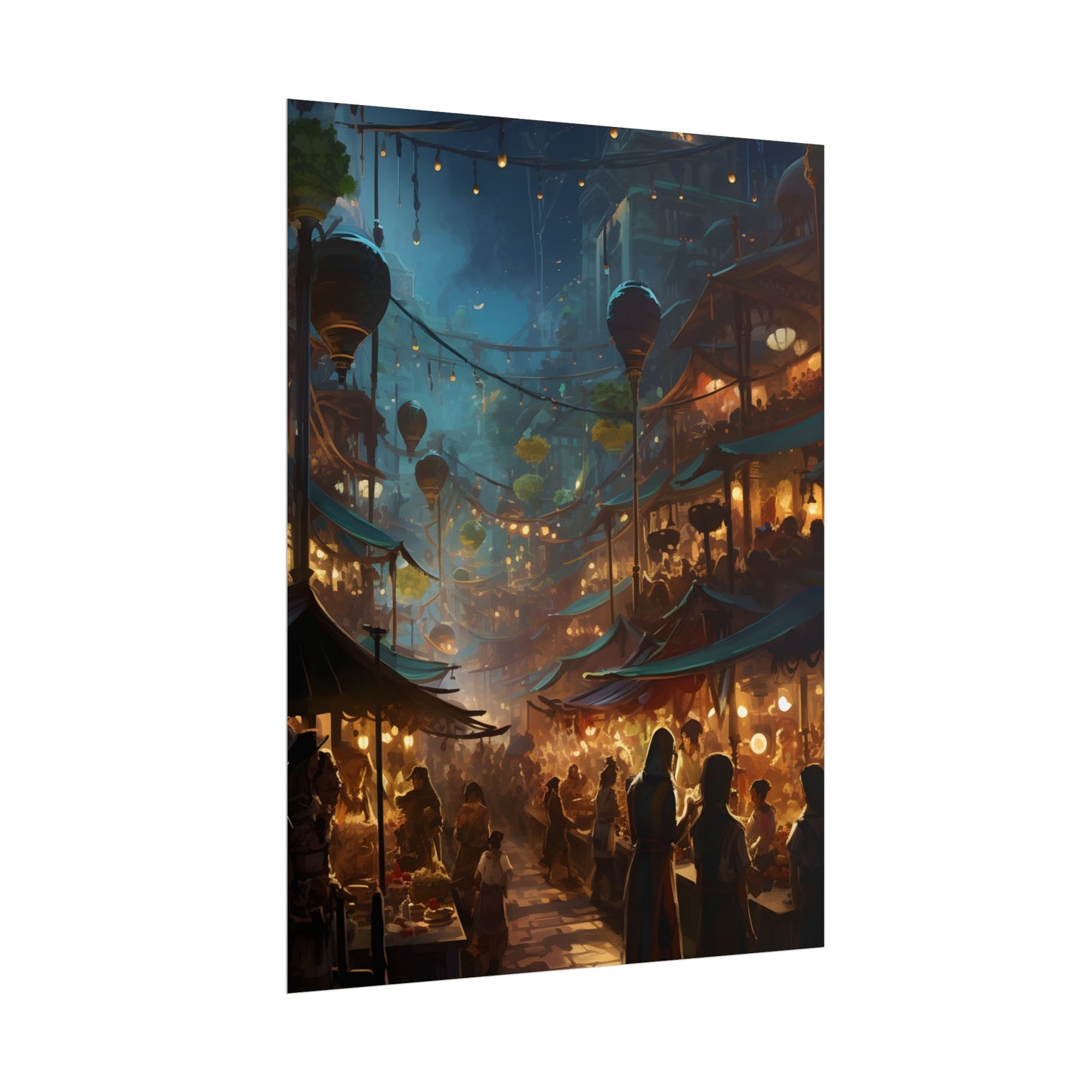 Enchanting Night Street Food Market: Colorful Artwork - Poster