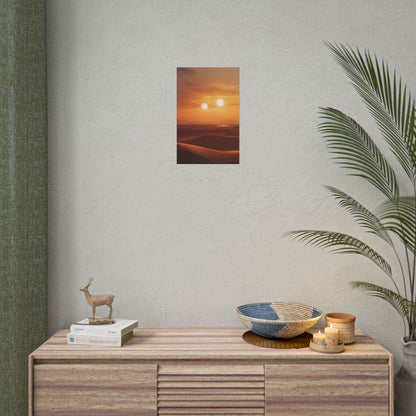 Serene Binary Sunset Artwork: A Peaceful Landscape - Poster