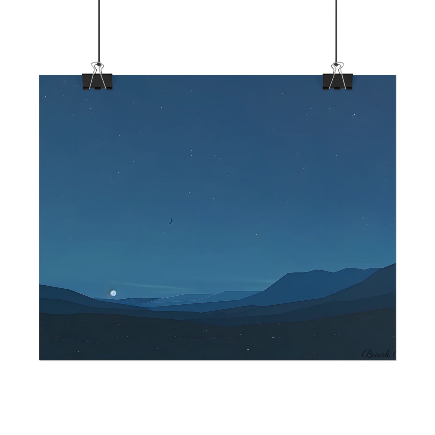 Minimalist Night Sky: Stars and Crescent Moon Art - Poster