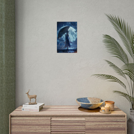 Rainy Reflections: Anime Girl's Melancholic Moment - Poster