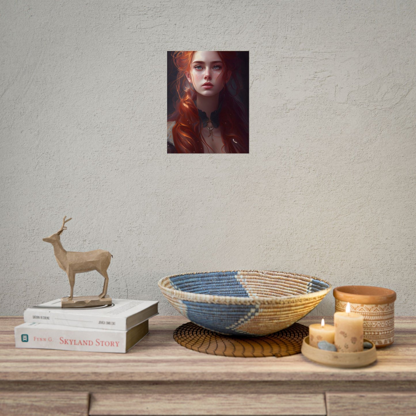 Elegant Redhead Portrait: Female Artwork in Dress - Poster