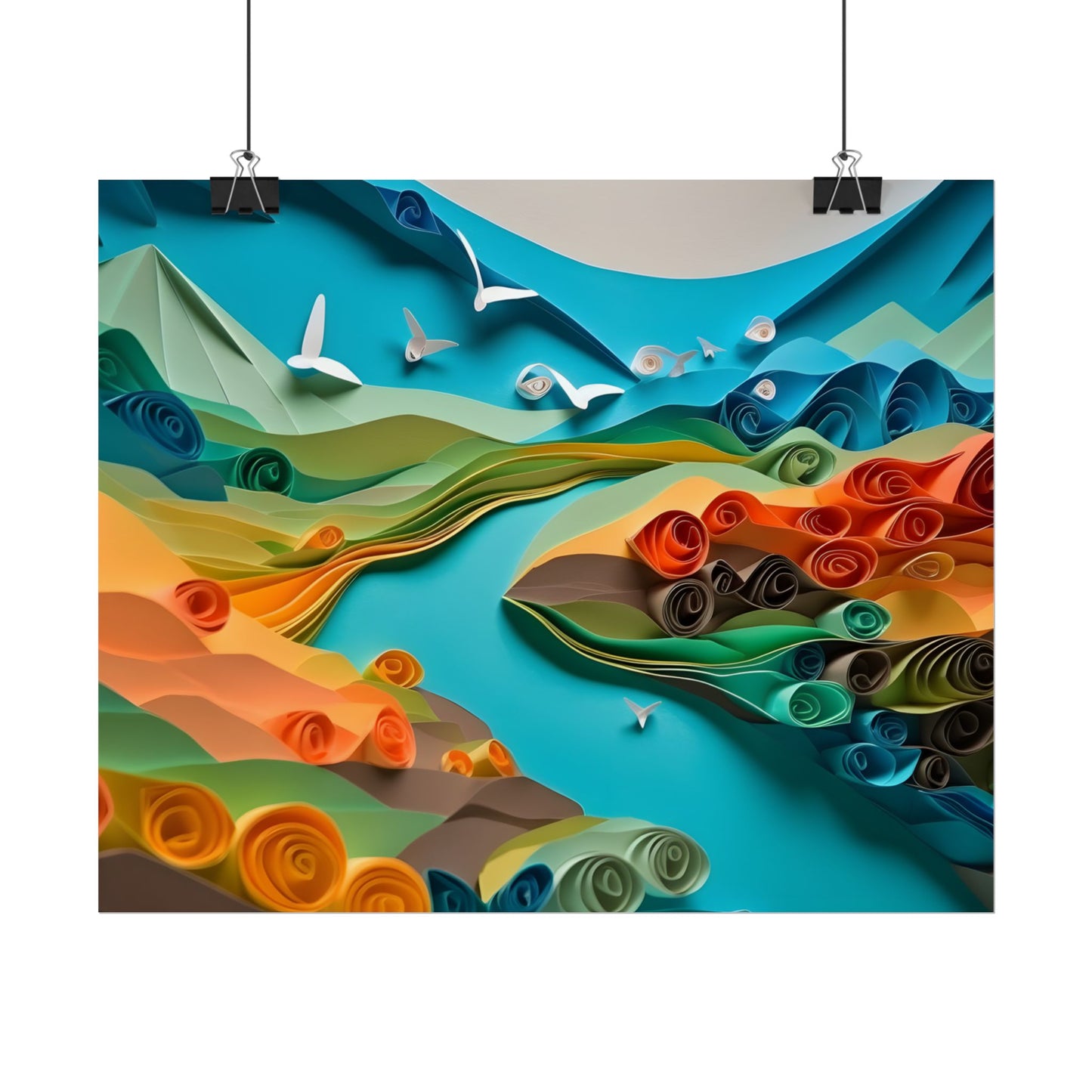 Magical Beach Paradise: Peaceful Paper Quilling Art - Poster