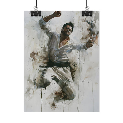 Watercolor Artwork: Man Dancing in Dynamic Movement - Poster