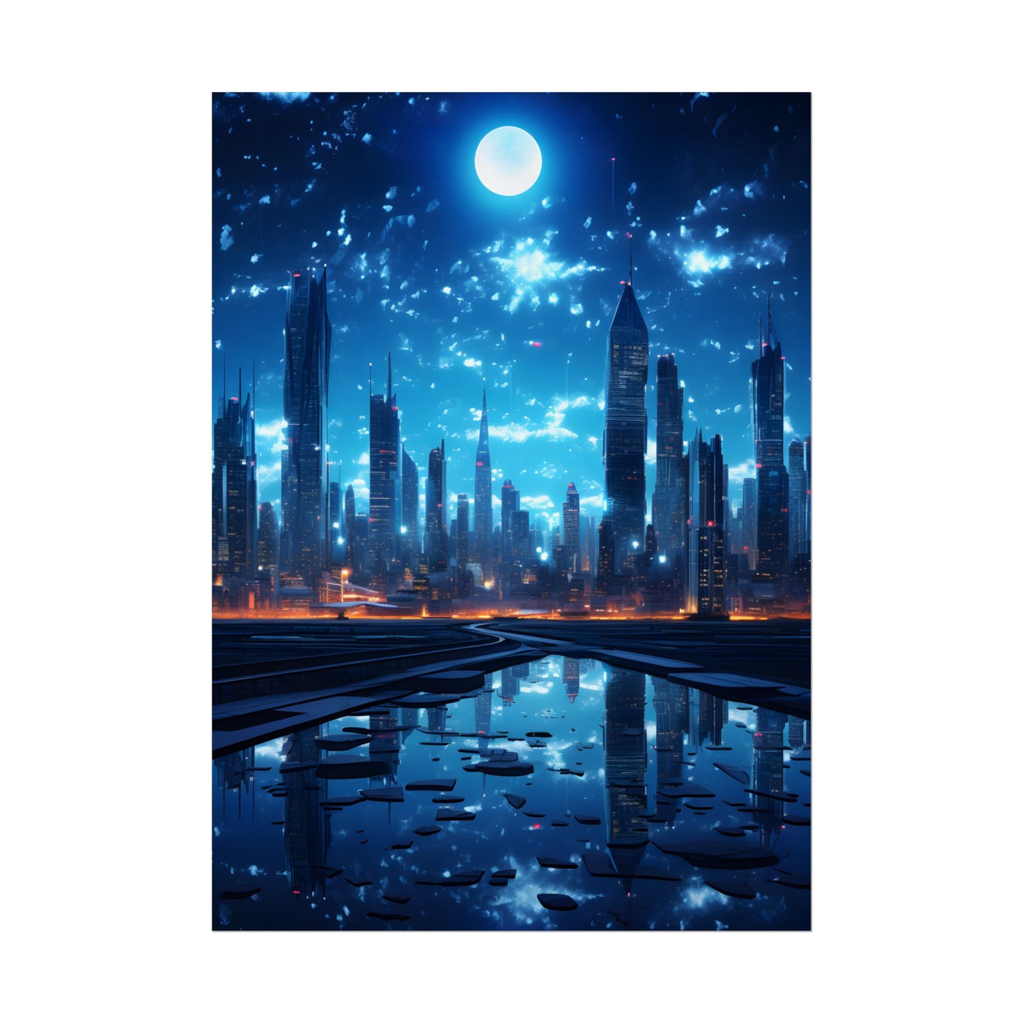 Cyberpunk Night: Quiet Cityscape Digital Art - Poster