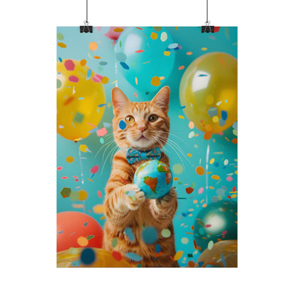 Charming Whiskers: Cat in Bow Tie with Mini Flag - Poster