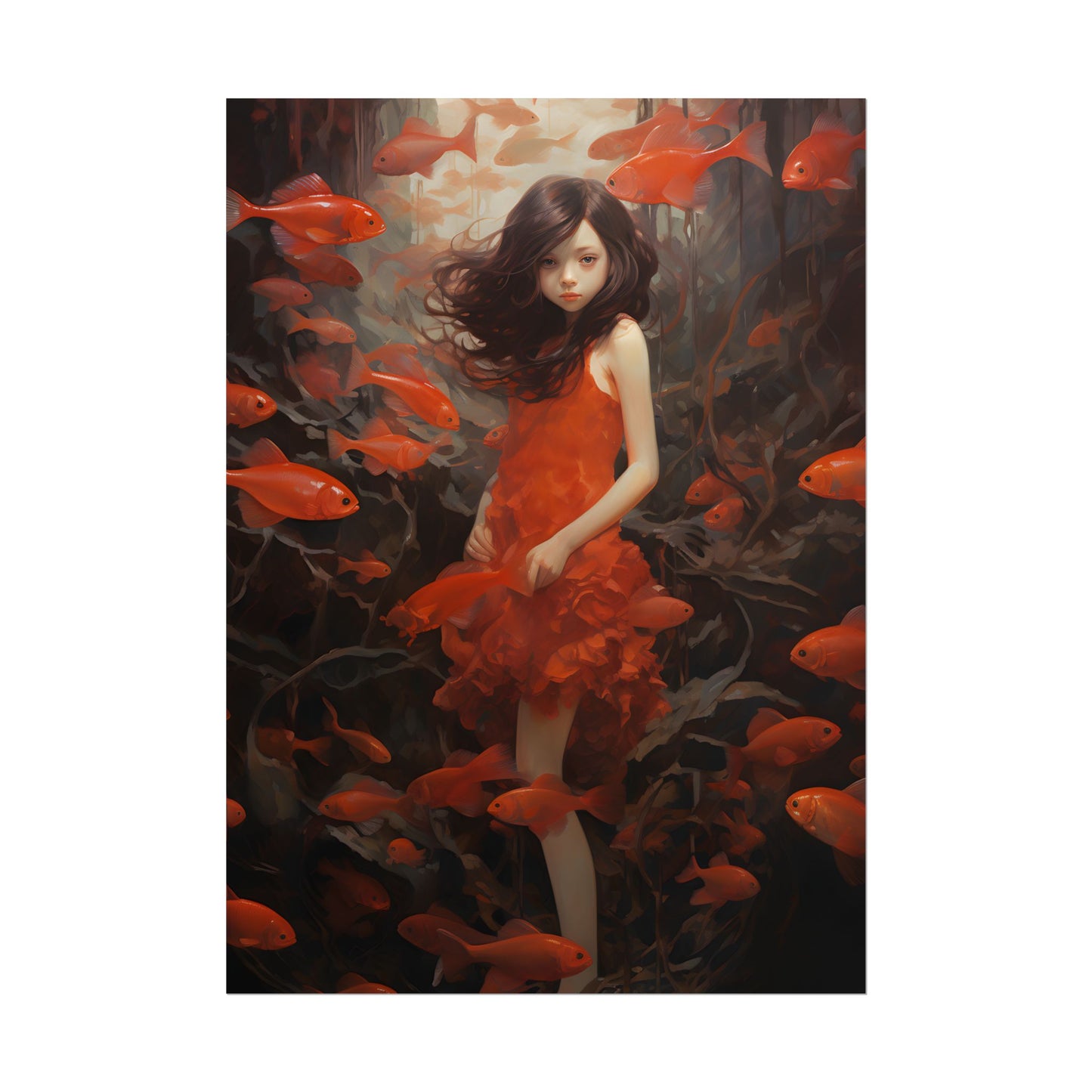 Simple Orange Still Life: Casual Wooden Table Art - Poster