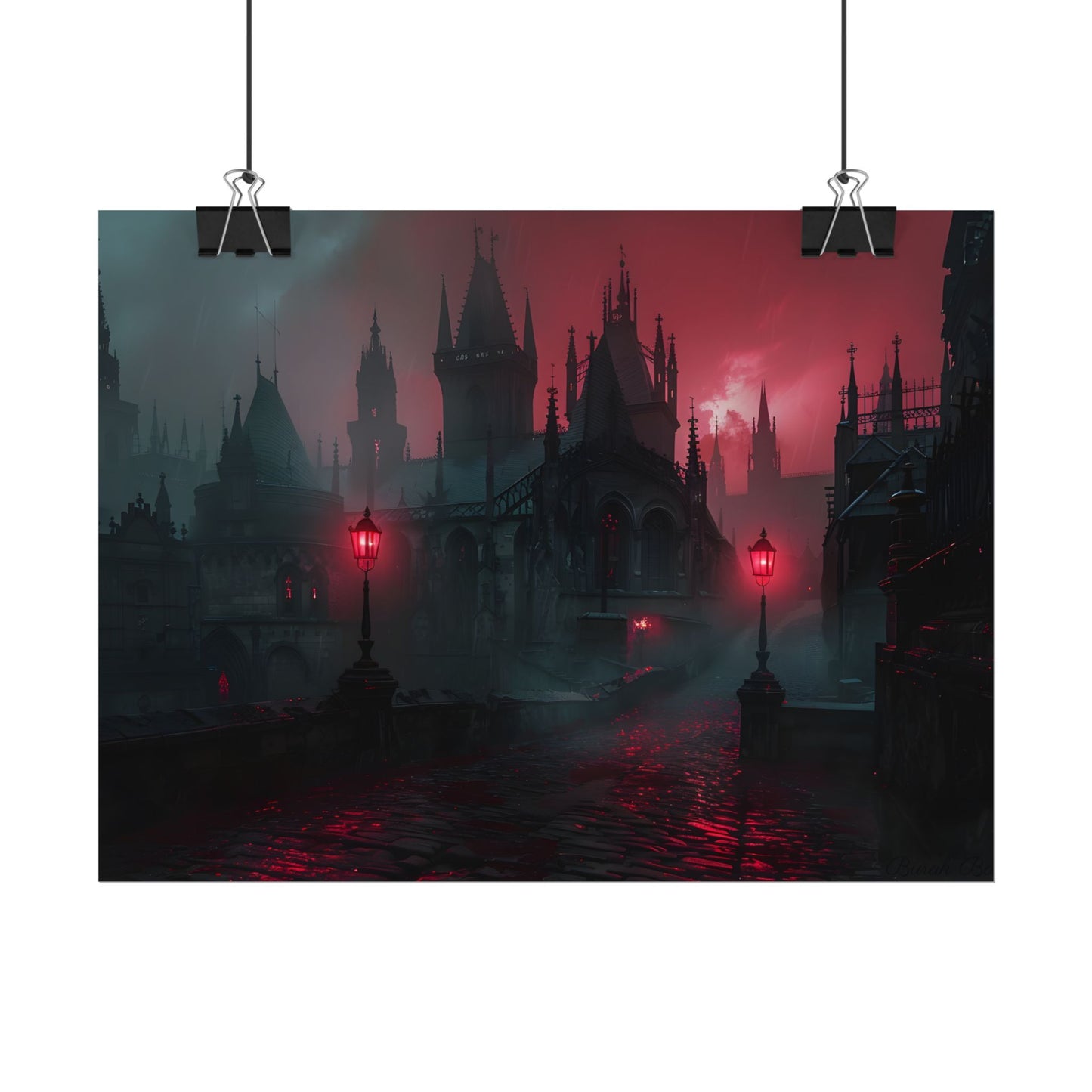 Dark Gothic Cityscape: Misty Twilight Artwork - Poster