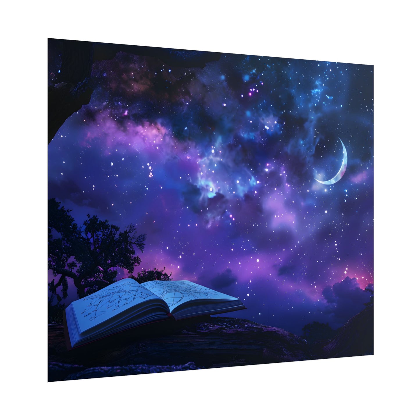 Mystical Night Sky: Stars and Crescent Moon - Poster