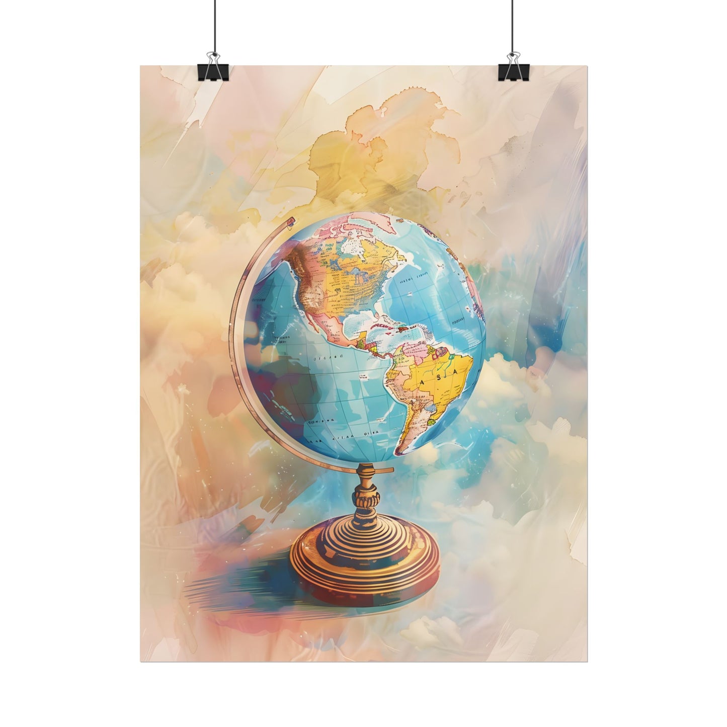 Vintage Globe Adventure: 80 Iconic Landmarks on a Classic Map - Poster