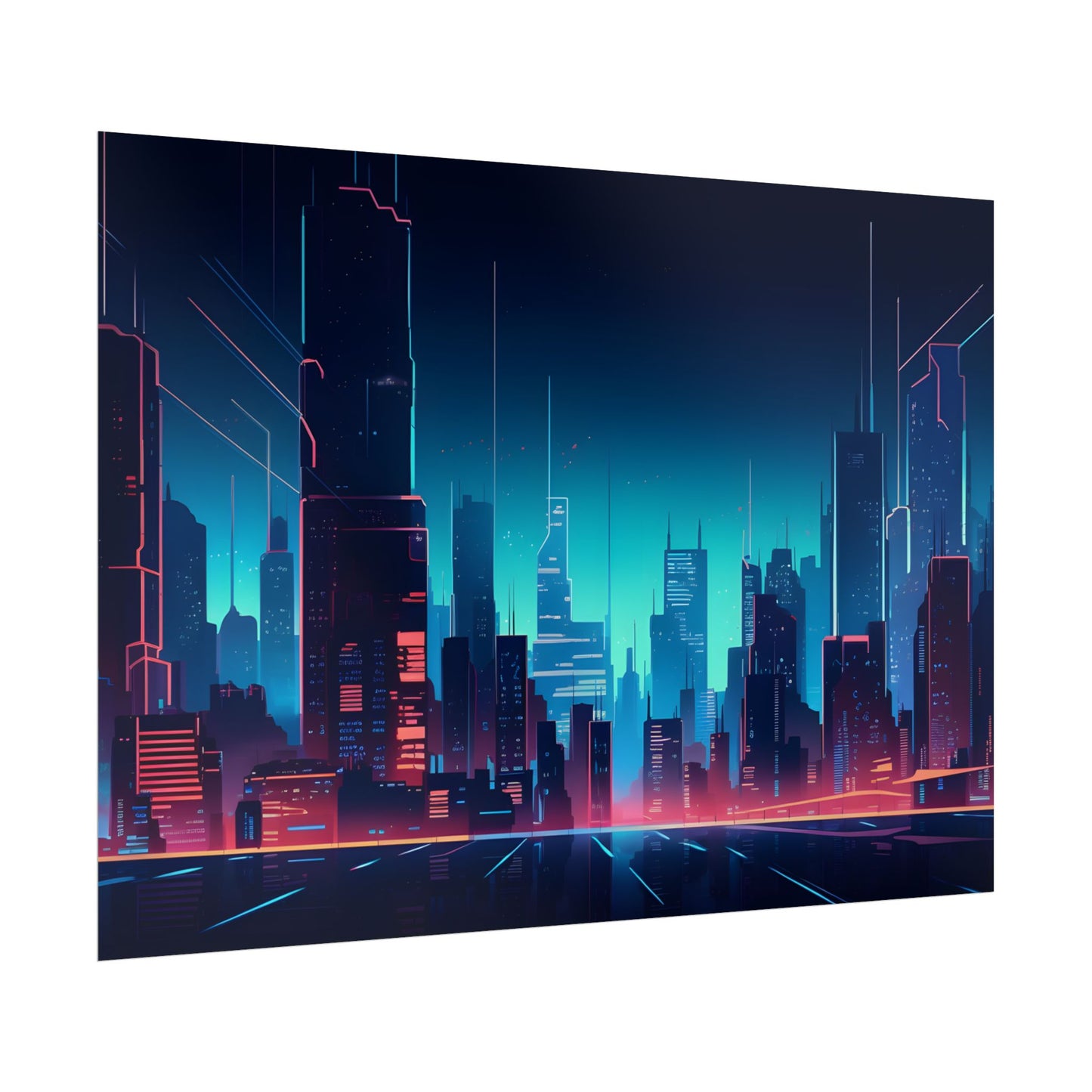 Melancholic Night Cyberpunk Cityscape: Neon Dreams Digital Art - Poster