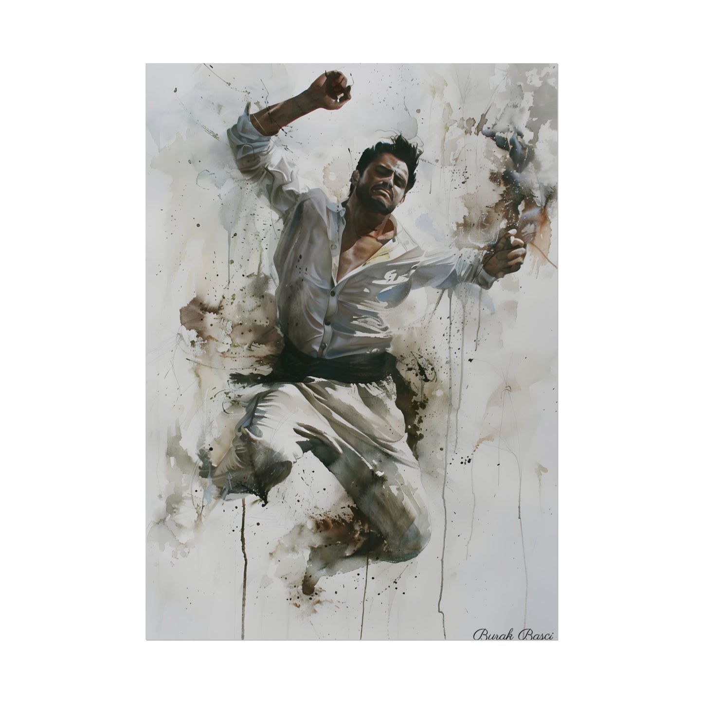 Watercolor Artwork: Man Dancing in Dynamic Movement - Poster